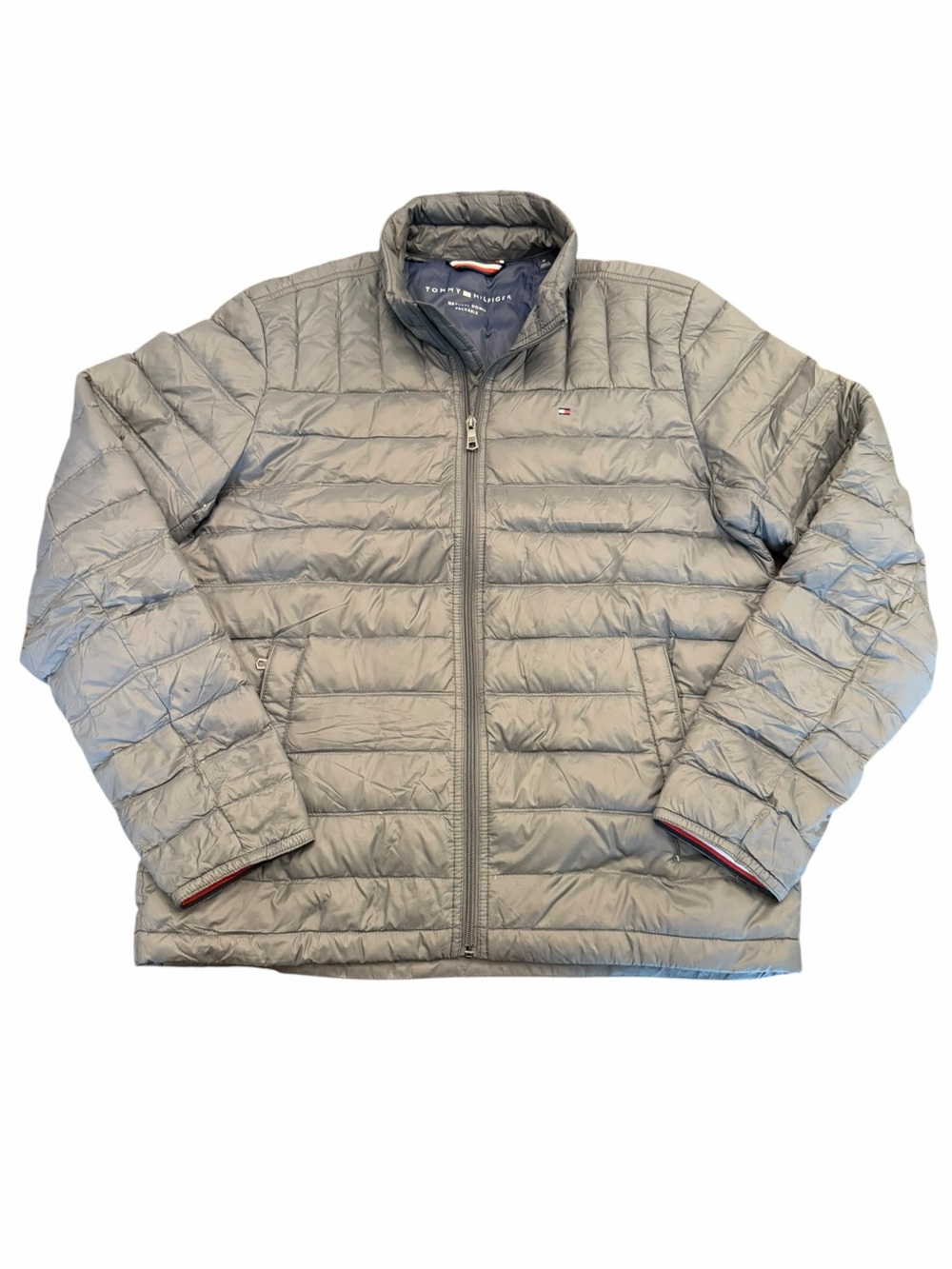 Tommy Hilfiger Men's Packable Duck Down Puffer Jacket Medium Quilted Gray